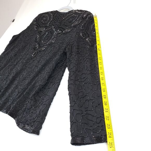 Silk Open Jacket Beaded Sequin AP Ltd Women M Black Evening Cocktail Festive Vtg - Picture 7 of 16